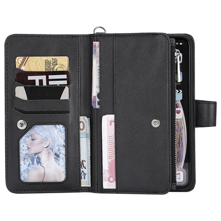 For iPhone XS Max 2 in 1 Solid Color Zipper Shockproof Protective Case with Card Slots & Bracket & Photo Holder & Wallet Function(Black)-garmade.com