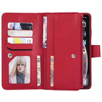 For iPhone XS Max 2 in 1 Solid Color Zipper Shockproof Protective Case with Card Slots & Bracket & Photo Holder & Wallet Function(Red)-garmade.com