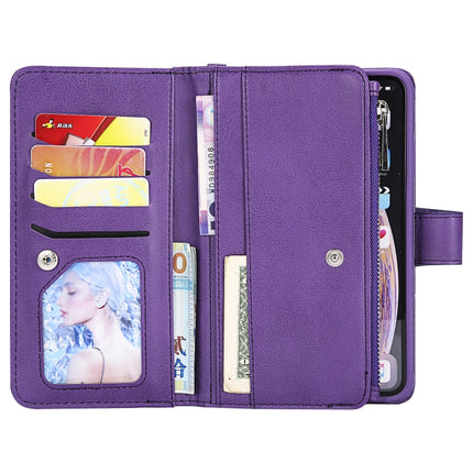 For iPhone XS Max 2 in 1 Solid Color Zipper Shockproof Protective Case with Card Slots & Bracket & Photo Holder & Wallet Function(Purple)-garmade.com