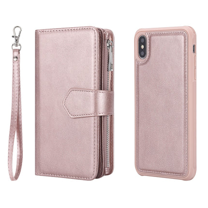 For iPhone XS Max 2 in 1 Solid Color Zipper Shockproof Protective Case with Card Slots & Bracket & Photo Holder & Wallet Function(Rose Gold)-garmade.com