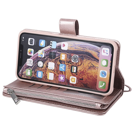 For iPhone XS Max 2 in 1 Solid Color Zipper Shockproof Protective Case with Card Slots & Bracket & Photo Holder & Wallet Function(Rose Gold)-garmade.com