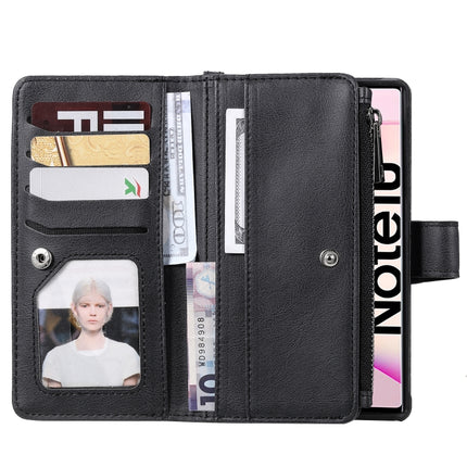 For Galaxy Note 10 2 in 1 Solid Color Zipper Shockproof Protective Case with Card Slots & Bracket & Photo Holder & Wallet Function(Black)-garmade.com