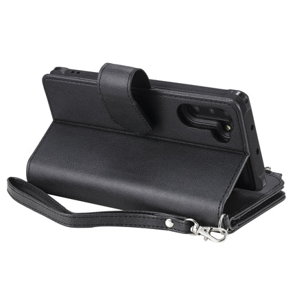 For Galaxy Note 10 2 in 1 Solid Color Zipper Shockproof Protective Case with Card Slots & Bracket & Photo Holder & Wallet Function(Black)-garmade.com