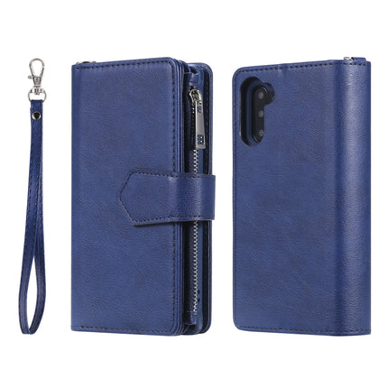 For Galaxy Note 10 2 in 1 Solid Color Zipper Shockproof Protective Case with Card Slots & Bracket & Photo Holder & Wallet Function(Blue)-garmade.com