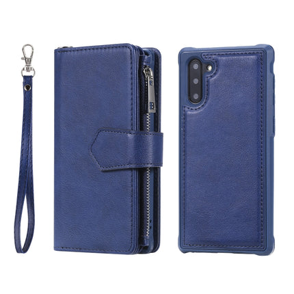 For Galaxy Note 10 2 in 1 Solid Color Zipper Shockproof Protective Case with Card Slots & Bracket & Photo Holder & Wallet Function(Blue)-garmade.com