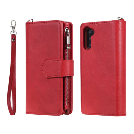 For Galaxy Note 10 2 in 1 Solid Color Zipper Shockproof Protective Case with Card Slots & Bracket & Photo Holder & Wallet Function(Red)-garmade.com