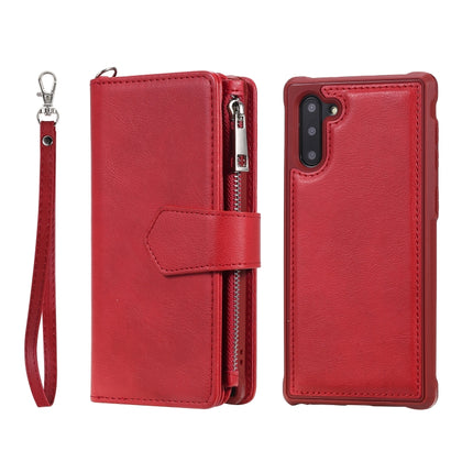 For Galaxy Note 10 2 in 1 Solid Color Zipper Shockproof Protective Case with Card Slots & Bracket & Photo Holder & Wallet Function(Red)-garmade.com