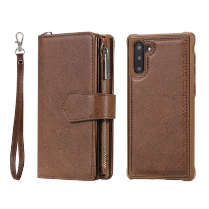 For Galaxy Note 10 2 in 1 Solid Color Zipper Shockproof Protective Case with Card Slots & Bracket & Photo Holder & Wallet Function(Brown)-garmade.com