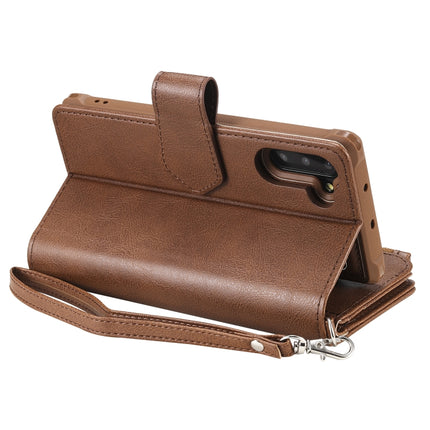 For Galaxy Note 10 2 in 1 Solid Color Zipper Shockproof Protective Case with Card Slots & Bracket & Photo Holder & Wallet Function(Brown)-garmade.com