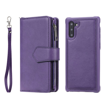For Galaxy Note 10 2 in 1 Solid Color Zipper Shockproof Protective Case with Card Slots & Bracket & Photo Holder & Wallet Function(Purple)-garmade.com