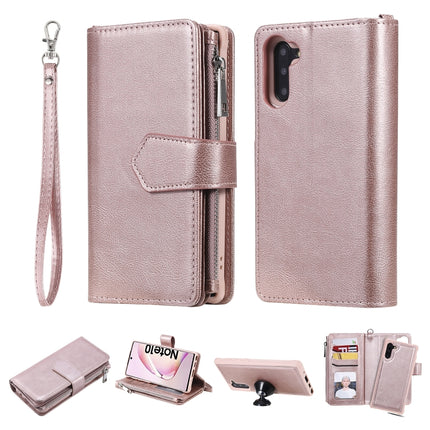 For Galaxy Note 10 2 in 1 Solid Color Zipper Shockproof Protective Case with Card Slots & Bracket & Photo Holder & Wallet Function(Rose Gold)-garmade.com