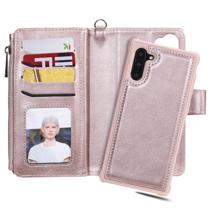 For Galaxy Note 10 2 in 1 Solid Color Zipper Shockproof Protective Case with Card Slots & Bracket & Photo Holder & Wallet Function(Rose Gold)-garmade.com