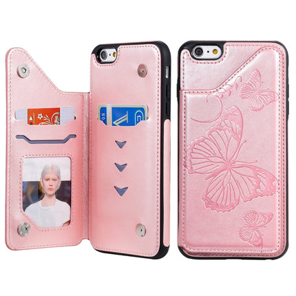 For iPhone 6 Plus Butterfly Embossing Pattern Shockproof Protective Case with Holder & Card Slots & Photo Frame(Rose Gold)-garmade.com