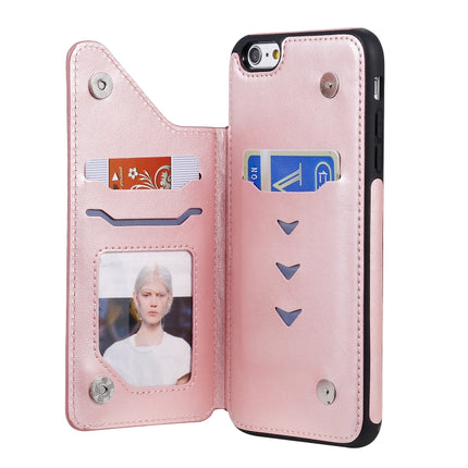 For iPhone 6 Plus Butterfly Embossing Pattern Shockproof Protective Case with Holder & Card Slots & Photo Frame(Rose Gold)-garmade.com
