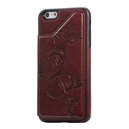 For iPhone 6 Plus Butterfly Embossing Pattern Shockproof Protective Case with Holder & Card Slots & Photo Frame(Brown)-garmade.com