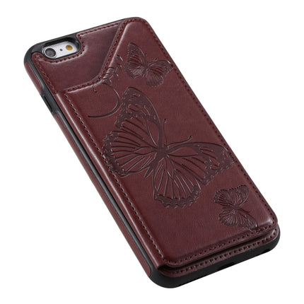 For iPhone 6 Plus Butterfly Embossing Pattern Shockproof Protective Case with Holder & Card Slots & Photo Frame(Brown)-garmade.com