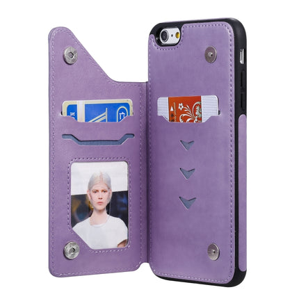 For iPhone 6 Plus Butterfly Embossing Pattern Shockproof Protective Case with Holder & Card Slots & Photo Frame(Purple)-garmade.com