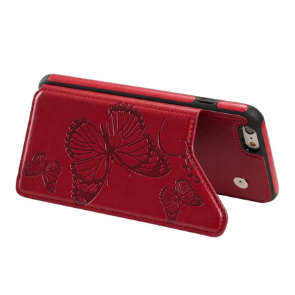 For iPhone 6 Plus Butterfly Embossing Pattern Shockproof Protective Case with Holder & Card Slots & Photo Frame(Red)-garmade.com