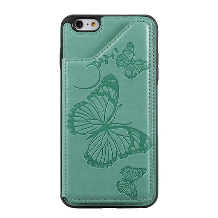 For iPhone 6 Plus Butterfly Embossing Pattern Shockproof Protective Case with Holder & Card Slots & Photo Frame(Green)-garmade.com