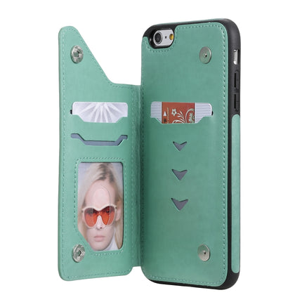 For iPhone 6 Plus Butterfly Embossing Pattern Shockproof Protective Case with Holder & Card Slots & Photo Frame(Green)-garmade.com