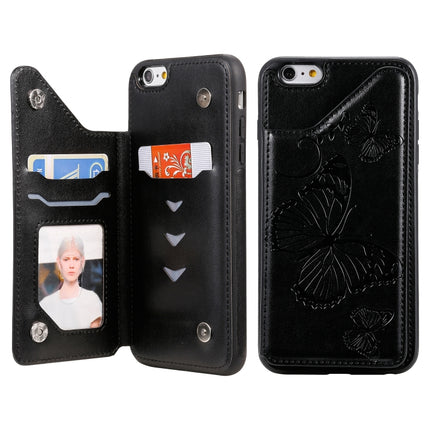 For iPhone 6 Plus Butterfly Embossing Pattern Shockproof Protective Case with Holder & Card Slots & Photo Frame(Black)-garmade.com