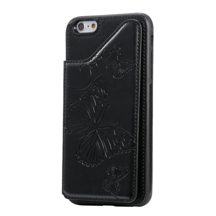 For iPhone 6 Plus Butterfly Embossing Pattern Shockproof Protective Case with Holder & Card Slots & Photo Frame(Black)-garmade.com