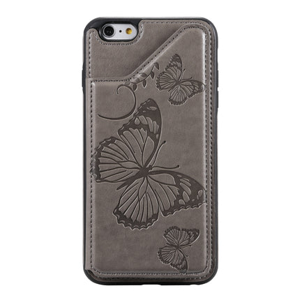 For iPhone 6 Plus Butterfly Embossing Pattern Shockproof Protective Case with Holder & Card Slots & Photo Frame(Grey)-garmade.com