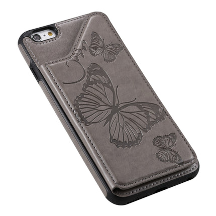 For iPhone 6 Plus Butterfly Embossing Pattern Shockproof Protective Case with Holder & Card Slots & Photo Frame(Grey)-garmade.com
