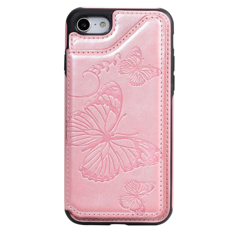 For iPhone 7 & 8 Butterfly Embossing Pattern Shockproof Protective Case with Holder & Card Slots & Photo Frame(Rose Gold)-garmade.com