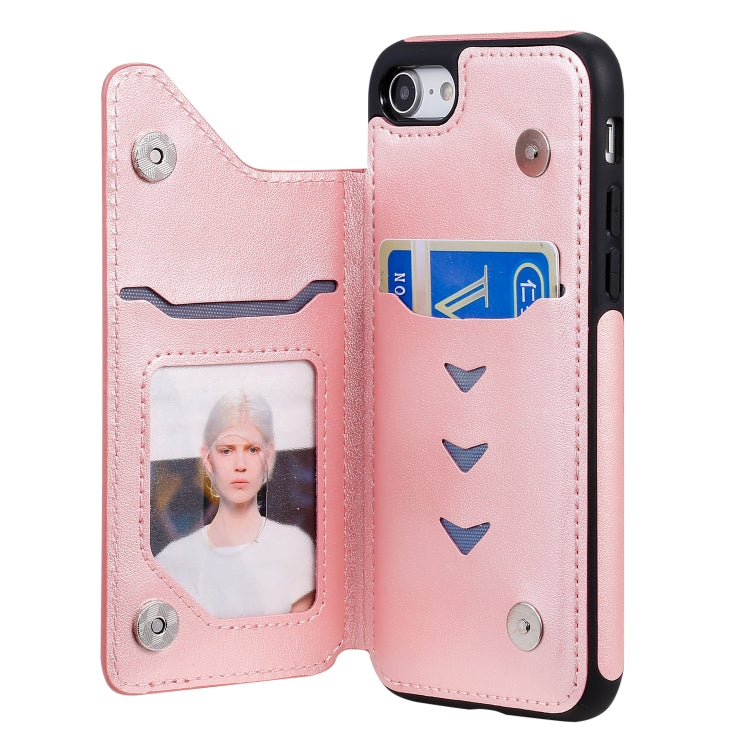 For iPhone 7 & 8 Butterfly Embossing Pattern Shockproof Protective Case with Holder & Card Slots & Photo Frame(Rose Gold)-garmade.com