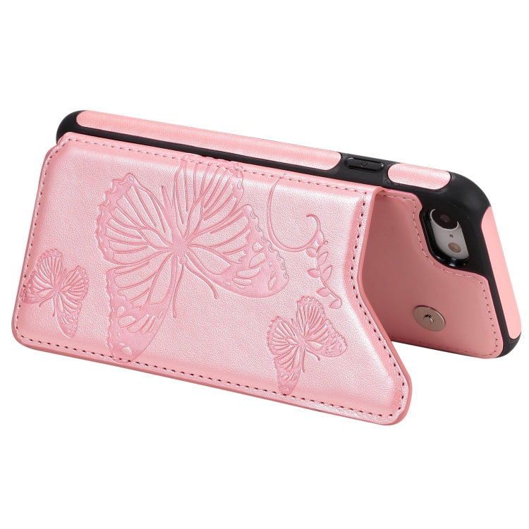 For iPhone 7 & 8 Butterfly Embossing Pattern Shockproof Protective Case with Holder & Card Slots & Photo Frame(Rose Gold)-garmade.com