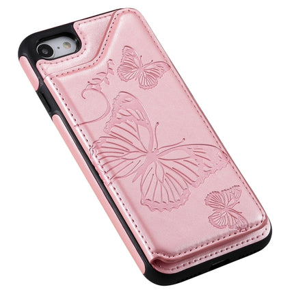 For iPhone 7 & 8 Butterfly Embossing Pattern Shockproof Protective Case with Holder & Card Slots & Photo Frame(Rose Gold)-garmade.com
