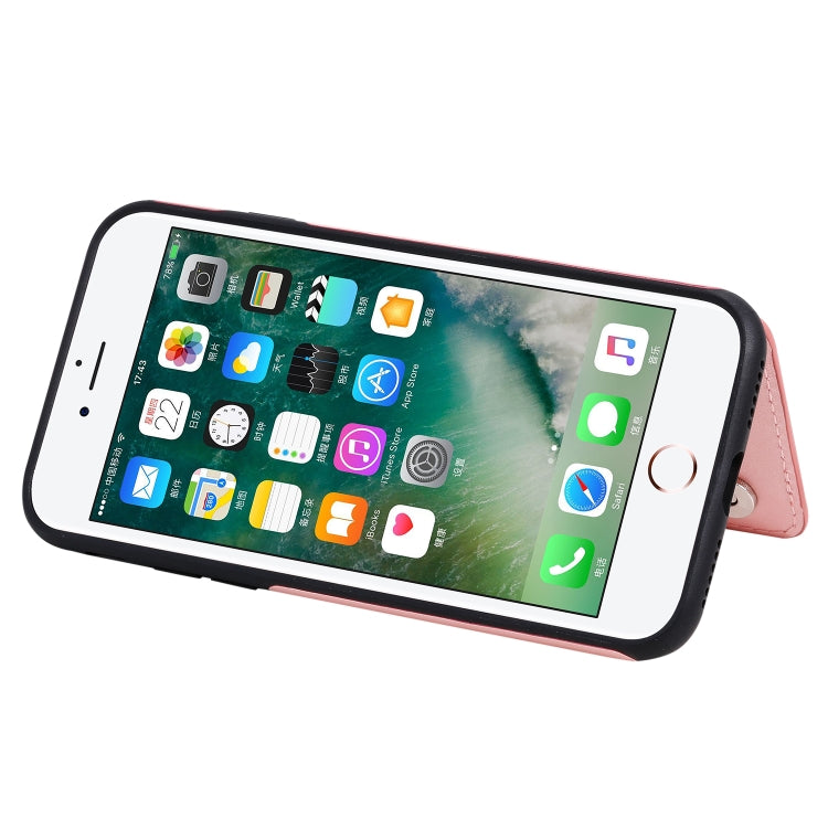 For iPhone 7 & 8 Butterfly Embossing Pattern Shockproof Protective Case with Holder & Card Slots & Photo Frame(Rose Gold)-garmade.com