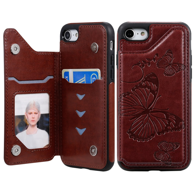 For iPhone 7 & 8 Butterfly Embossing Pattern Shockproof Protective Case with Holder & Card Slots & Photo Frame(Brown)-garmade.com