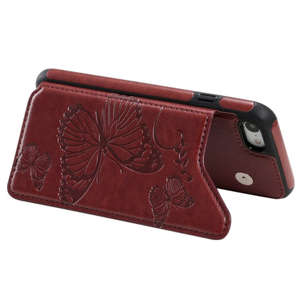 For iPhone 7 & 8 Butterfly Embossing Pattern Shockproof Protective Case with Holder & Card Slots & Photo Frame(Brown)-garmade.com