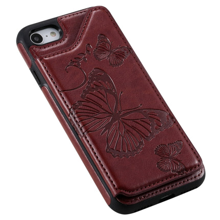 For iPhone 7 & 8 Butterfly Embossing Pattern Shockproof Protective Case with Holder & Card Slots & Photo Frame(Brown)-garmade.com