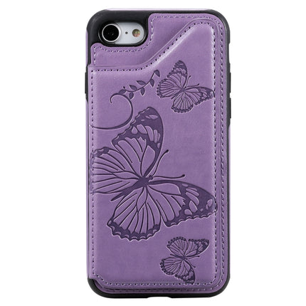 For iPhone 7 & 8 Butterfly Embossing Pattern Shockproof Protective Case with Holder & Card Slots & Photo Frame(Purple)-garmade.com