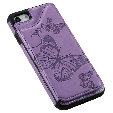 For iPhone 7 & 8 Butterfly Embossing Pattern Shockproof Protective Case with Holder & Card Slots & Photo Frame(Purple)-garmade.com