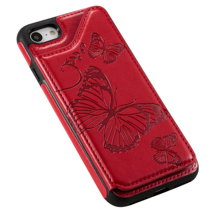 For iPhone 7 & 8 Butterfly Embossing Pattern Shockproof Protective Case with Holder & Card Slots & Photo Frame(Red)-garmade.com