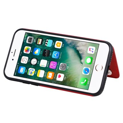 For iPhone 7 & 8 Butterfly Embossing Pattern Shockproof Protective Case with Holder & Card Slots & Photo Frame(Red)-garmade.com