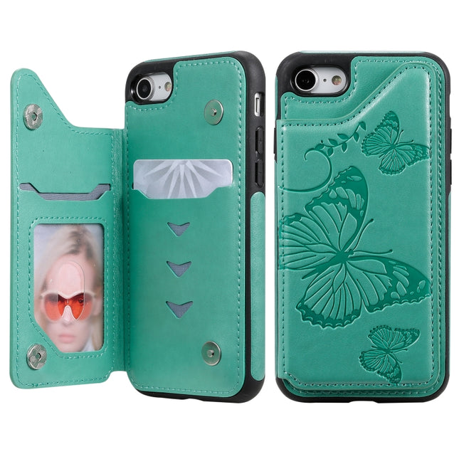 For iPhone 7 & 8 Butterfly Embossing Pattern Shockproof Protective Case with Holder & Card Slots & Photo Frame(Green)-garmade.com