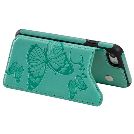 For iPhone 7 & 8 Butterfly Embossing Pattern Shockproof Protective Case with Holder & Card Slots & Photo Frame(Green)-garmade.com