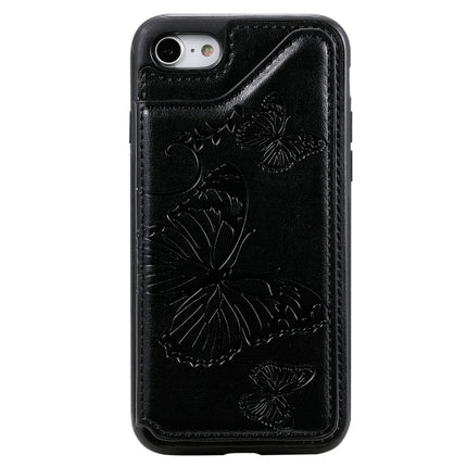 For iPhone 7 & 8 Butterfly Embossing Pattern Shockproof Protective Case with Holder & Card Slots & Photo Frame(Black)-garmade.com