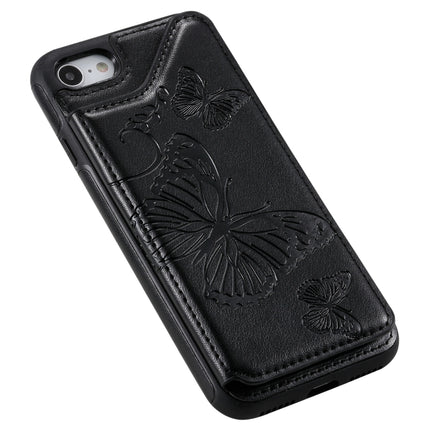 For iPhone 7 & 8 Butterfly Embossing Pattern Shockproof Protective Case with Holder & Card Slots & Photo Frame(Black)-garmade.com