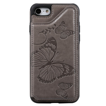 For iPhone 7 & 8 Butterfly Embossing Pattern Shockproof Protective Case with Holder & Card Slots & Photo Frame(Gray)-garmade.com