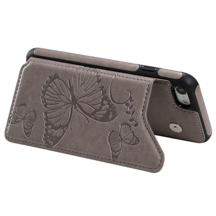 For iPhone 7 & 8 Butterfly Embossing Pattern Shockproof Protective Case with Holder & Card Slots & Photo Frame(Gray)-garmade.com