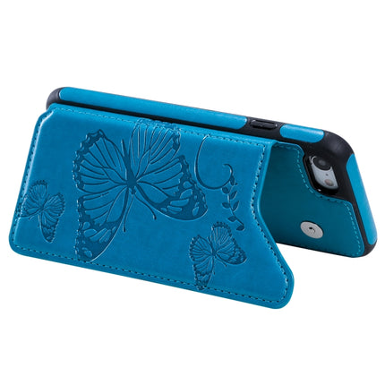 For iPhone 7 & 8 Butterfly Embossing Pattern Shockproof Protective Case with Holder & Card Slots & Photo Frame(Blue)-garmade.com