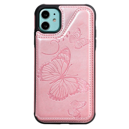 For iPhone 11 Pro Butterfly Embossing Pattern Shockproof Protective Case with Holder & Card Slots & Photo Frame(Rose Gold)-garmade.com