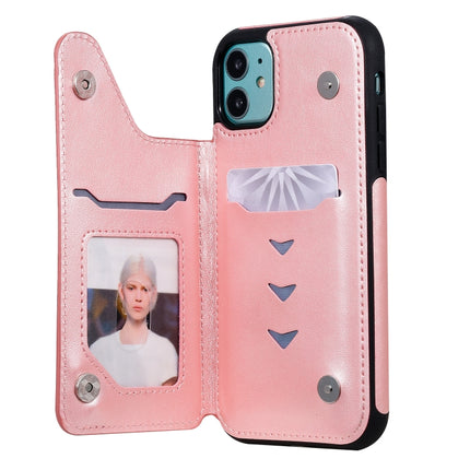 For iPhone 11 Pro Butterfly Embossing Pattern Shockproof Protective Case with Holder & Card Slots & Photo Frame(Rose Gold)-garmade.com