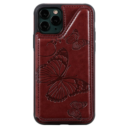 For iPhone 11 Pro Butterfly Embossing Pattern Shockproof Protective Case with Holder & Card Slots & Photo Frame(Brown)-garmade.com